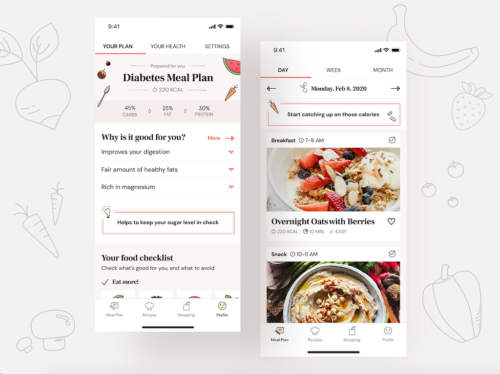 A Healthy Meal app final screens