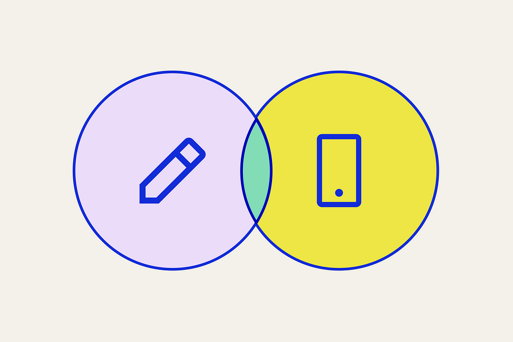 Venn diagram of pencil and phone icons interlocking representing comparisons and differences.
