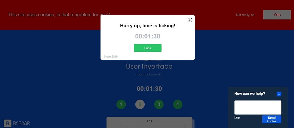 Bad interface with a clock and pop-up message