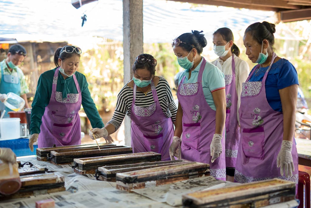 Women Taking a Soap Making Class from Soap 4 Life in Vientiane, Laos.