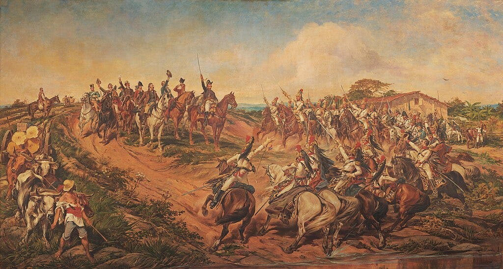 Independence or Death, an 1888 painting by Pedro Américo, oil on canvas, representing declaration of Brazil’s independence by Pedro I. Brazil and Portugal engaged in a fight.