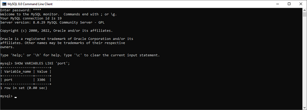 how to check mysql port on using command prompt.