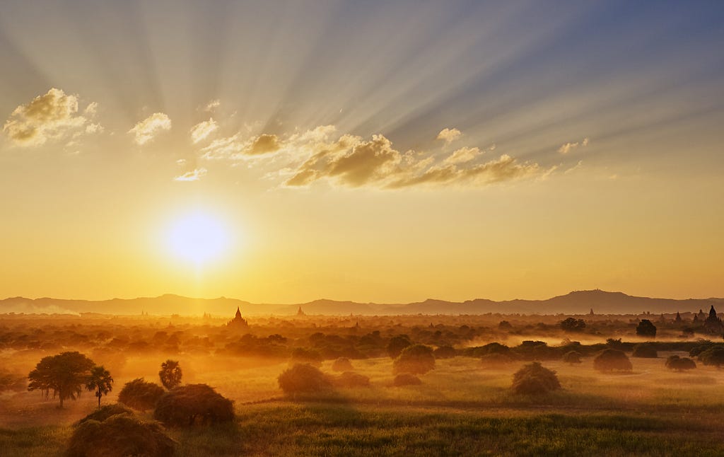 A sunrise over a field