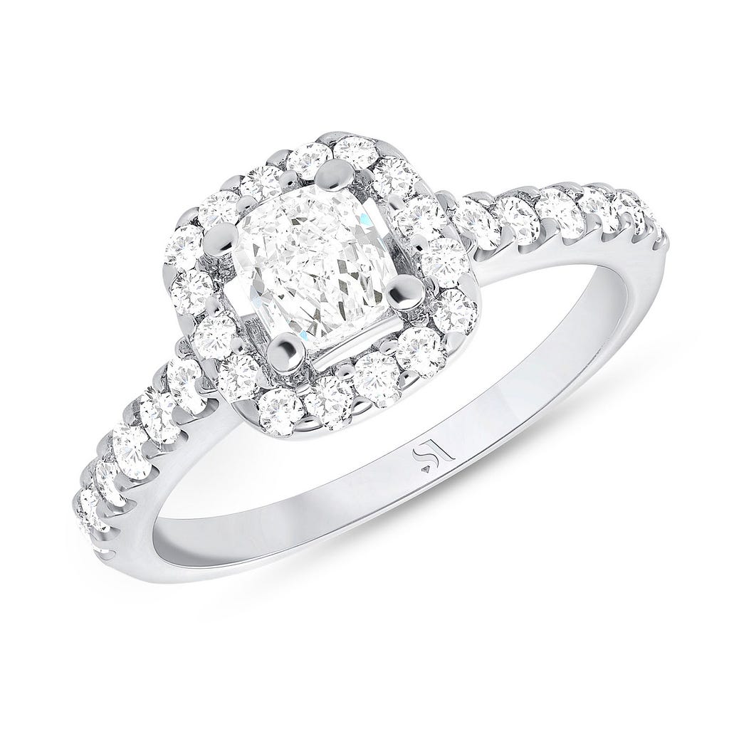 Cushion Cut Diamond Halo Engagement Ring