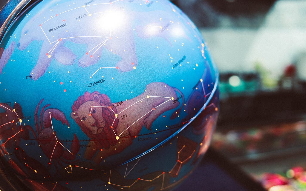a globe that has astrology on it
