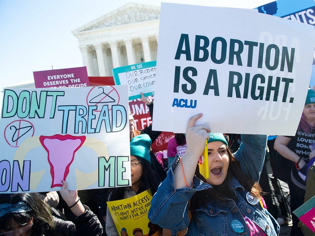 Pro-choice activists protest during outside the US Supreme Court on March 4, 2020.