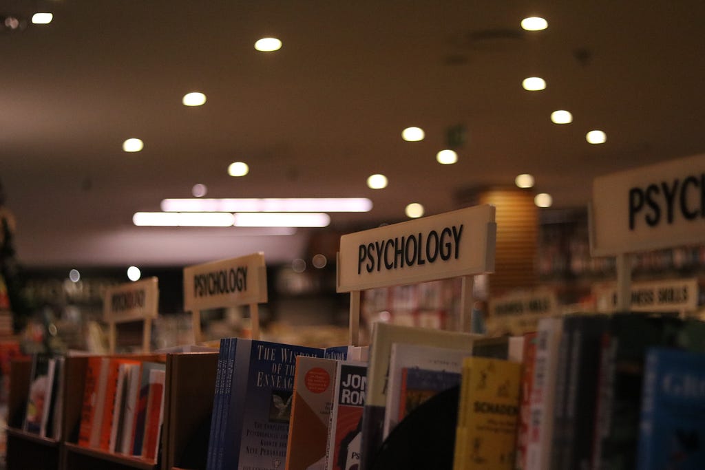 Psychology aisle in a library