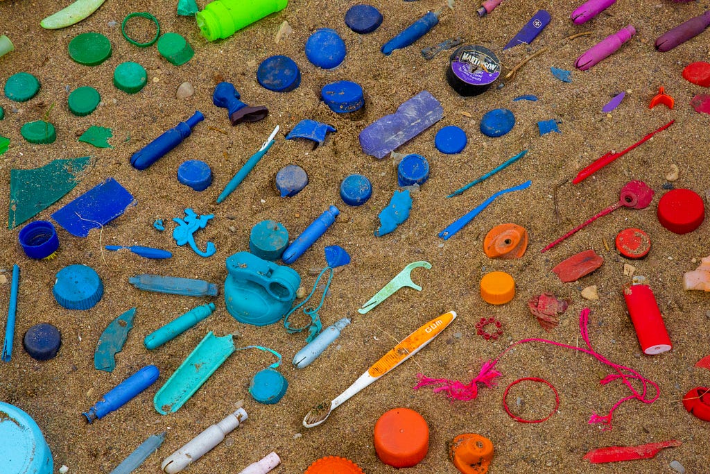 A bunch of colorful plastic found on the beach