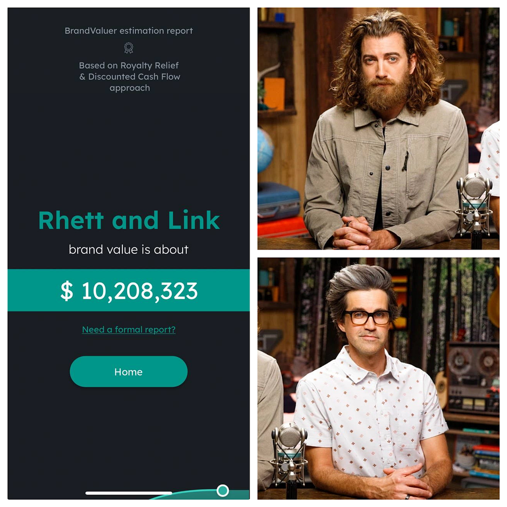 Rhett and Link’s brand worth estimation from BrandValuer