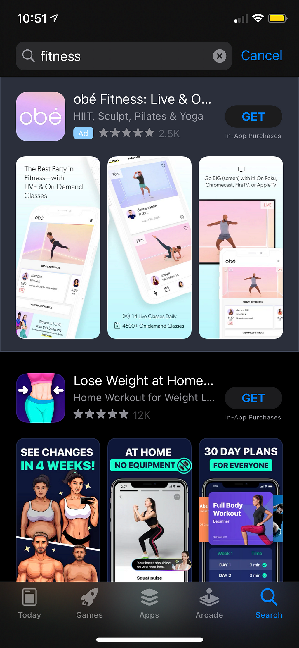 fitness app ad in app store
