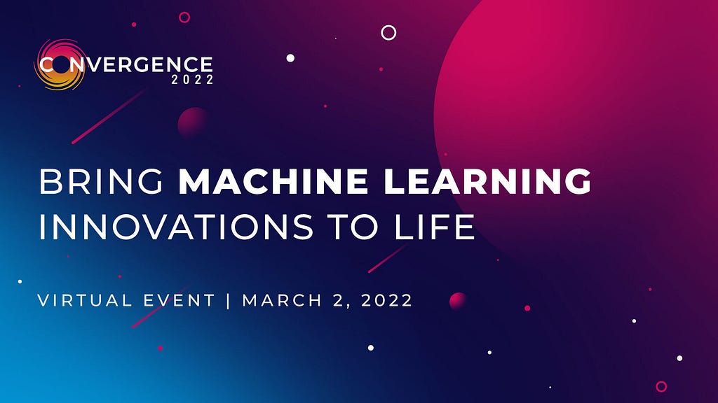 Banner graphic announcing Convergence, a new, upcoming machine learning industry conference. Set against a purple and blue planetary backdrop.
