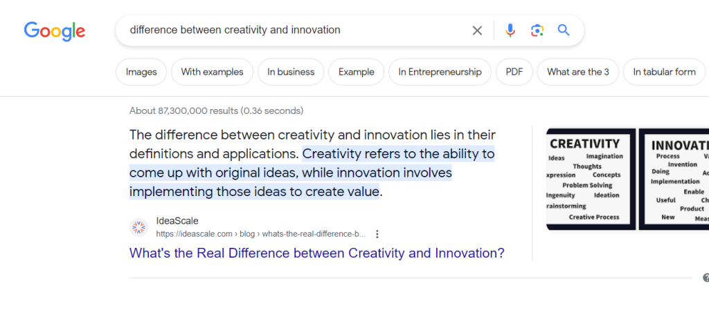 difference between creativity and innovation