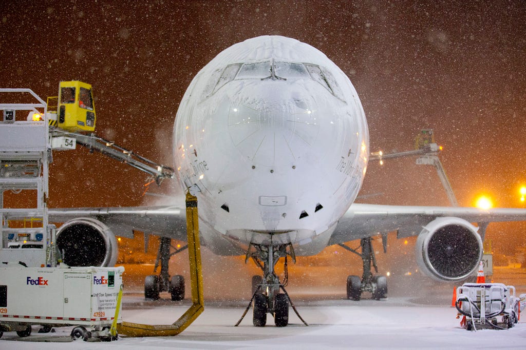 FedEx plane deicing in Anchorage, Alaska