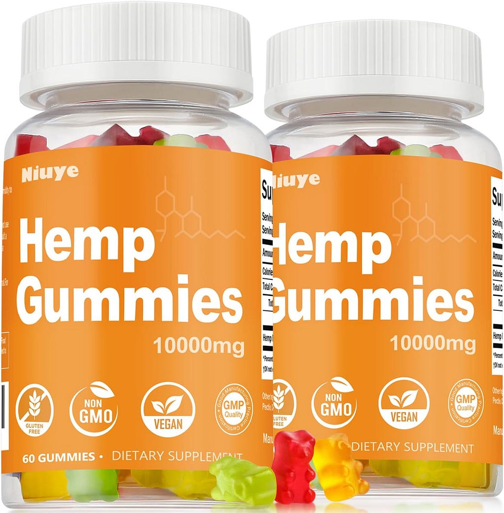 2-Pack Hemp Gummies Extra Strength - 10,000mg High Potency - Rich in Omega 3-6-9  Infused with Hemp Oil - 3rd-Party Tested