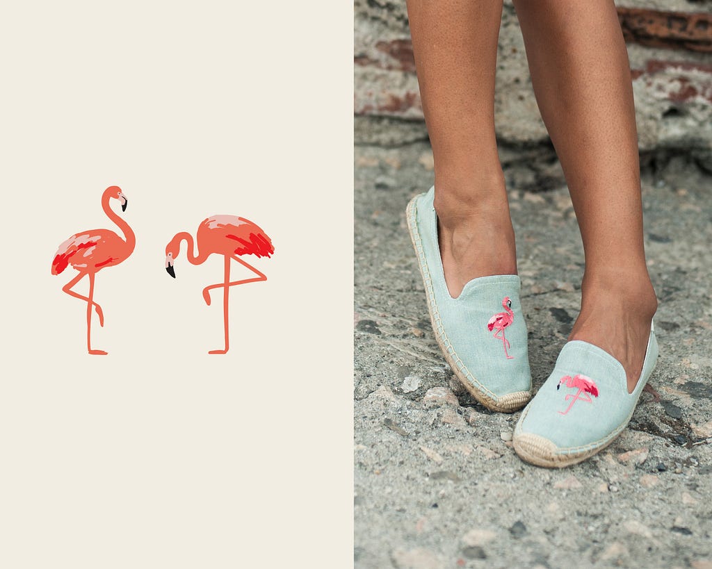 Flamingos sketched in Paper were the star of Soludos summer 2015 shoes