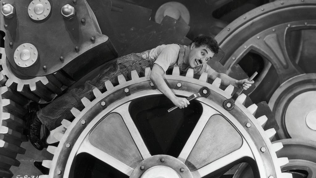 Charlie Chaplin’s Modern Times criticized the propensity of industry to rule over humanity.