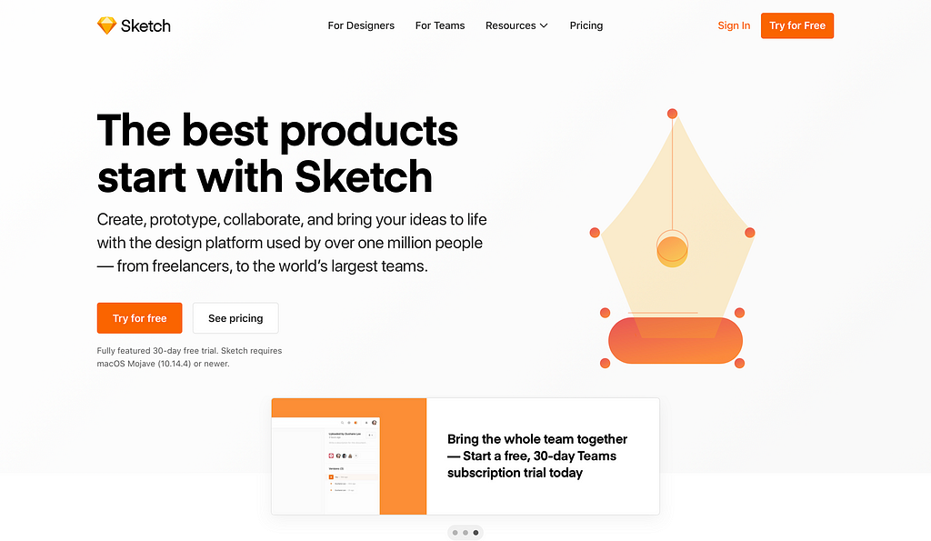 Sketch App landing page.