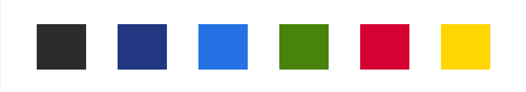 6 blocks with Coforma’s brand colors: gray, navy, blue, green, red, and yellow