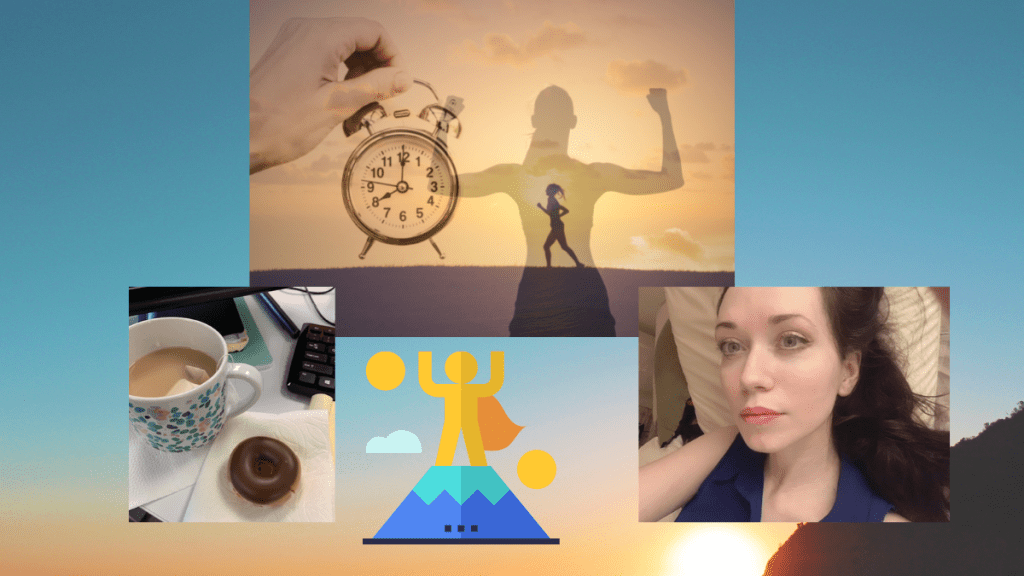 Setting daily intentions. An intentional day. Motivation. Motivational collage image of the writer starting the day.