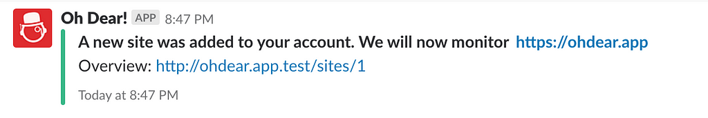 Site added to Oh Dear notification