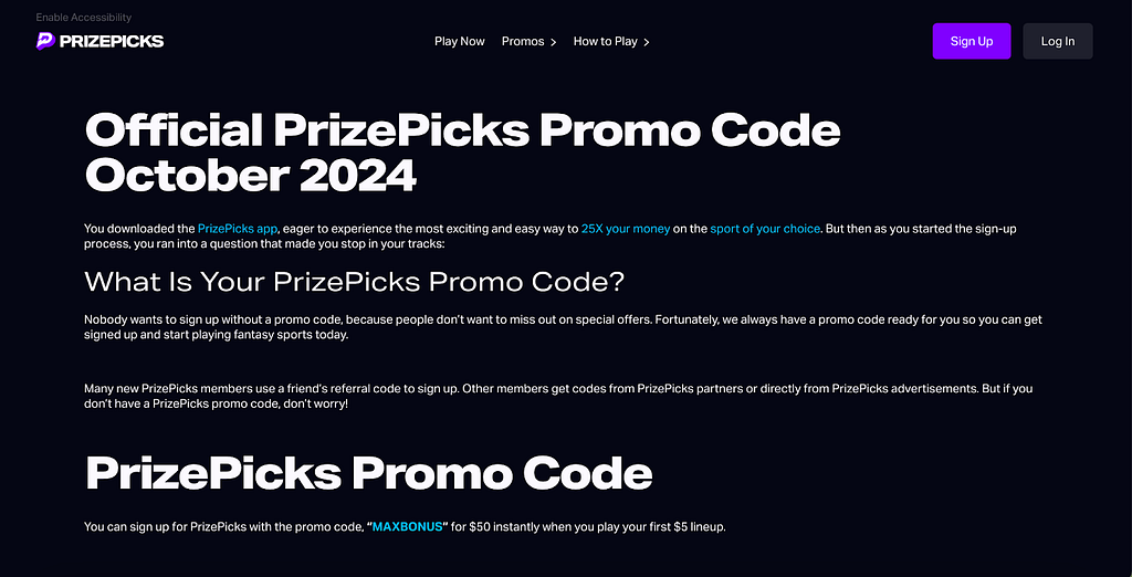 An ad showing PrizePicks’ October 2024 promo code