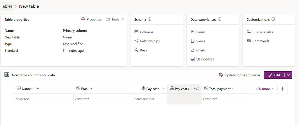 ALT TXT: An image showing how to build a data table in Power Apps.