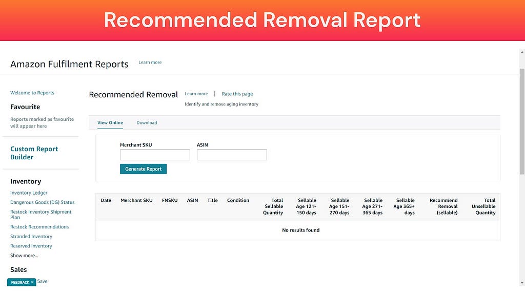 Screenshot of Recommended FBA Removal Report