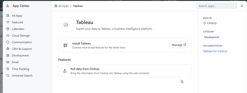 tableau integration with clickup