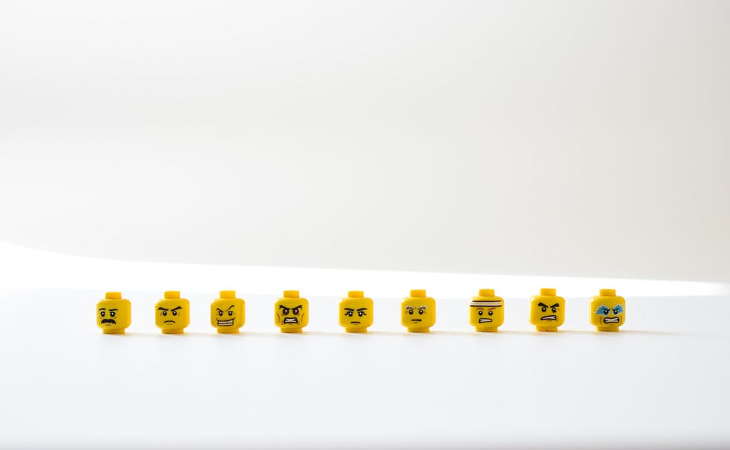 Lego heads with angry faces