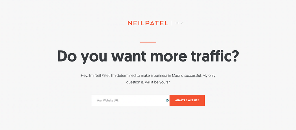 Short landing page with a gray background, a black bold headline, a white form and an orange CTA