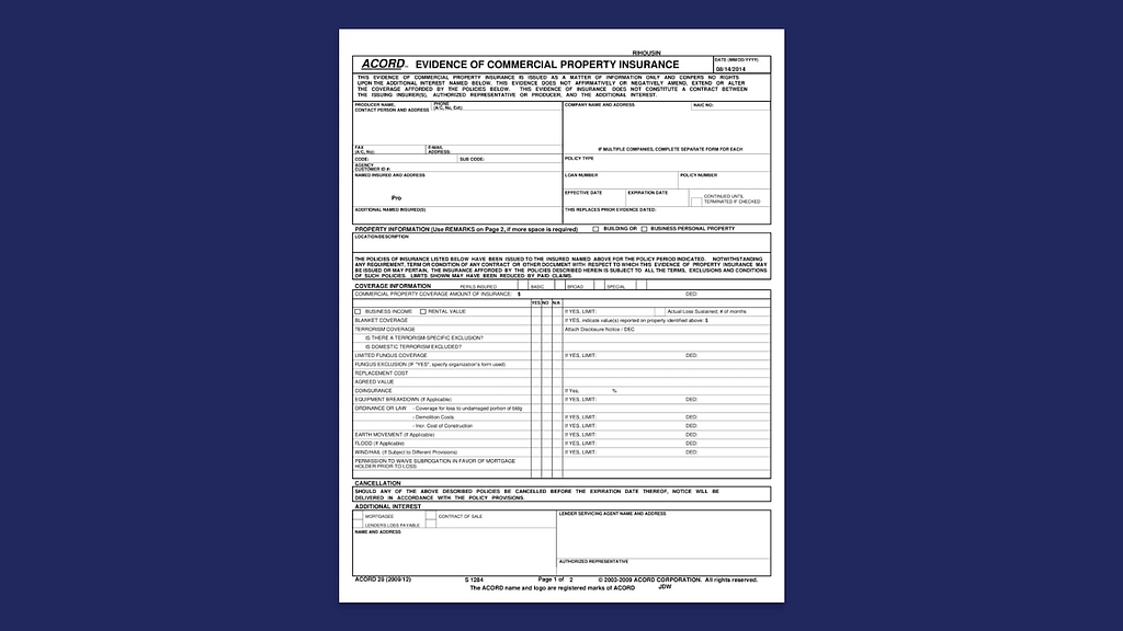 ACORD 28: Evidence of Commercial Property Insurance