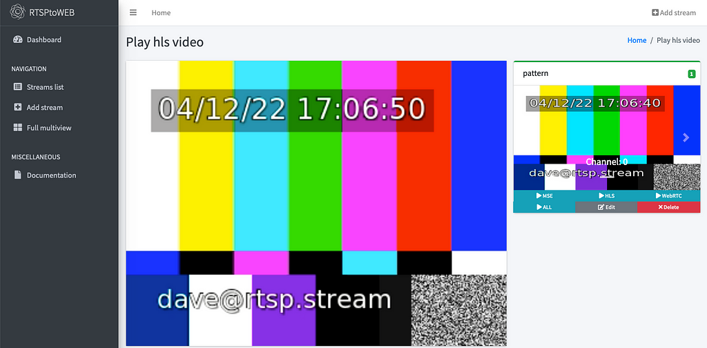“pattern” RTSP -> hls video feed