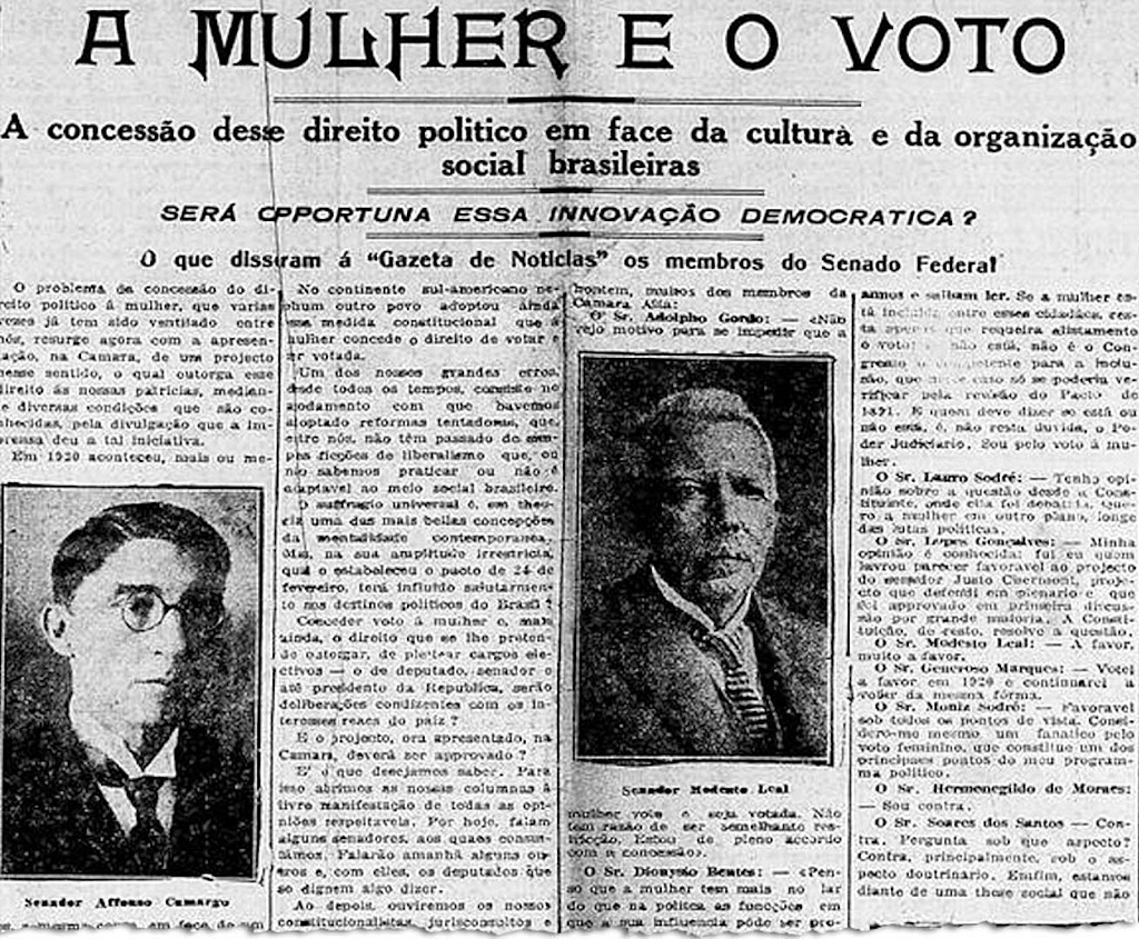 Reportagem de jornal mostra que o sufrágio feminino dividia as opiniões no Senado em 1924