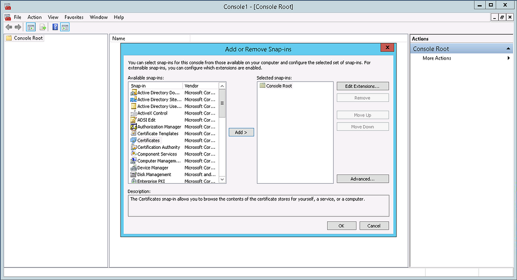 An image to select Certificates console in mmc