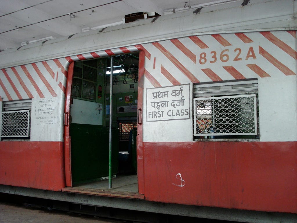 Red stripes on the train coach denoting that it its first class