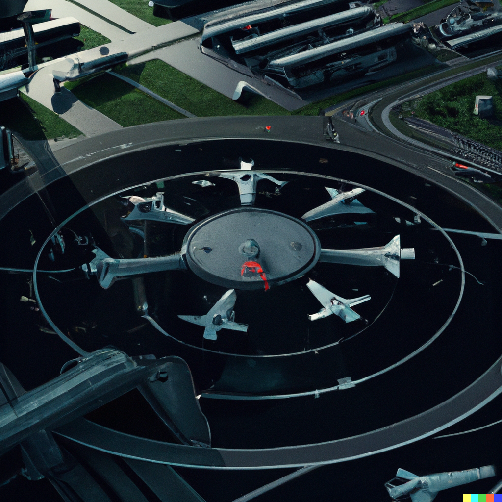 Supersonic aircraft terminal, an airport of the future. Courtesy of DALL-E