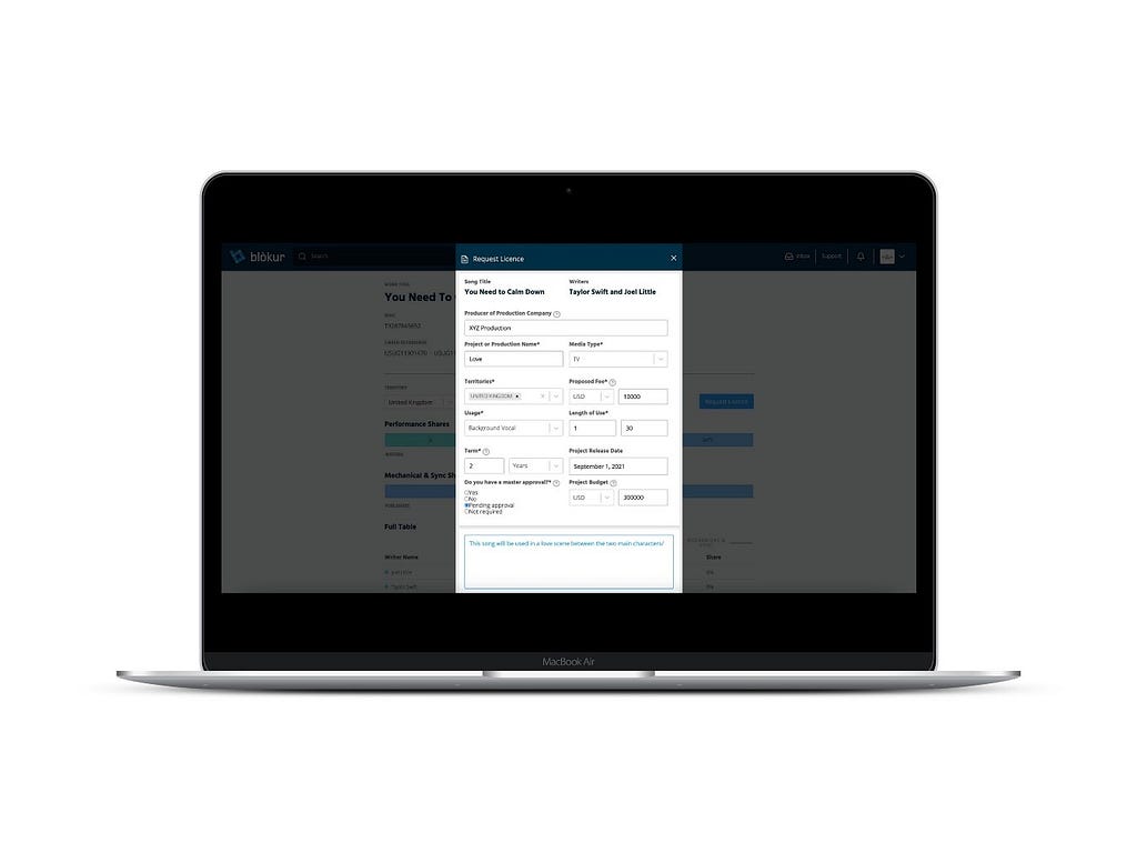 Blokur’s Licensing Messenger form