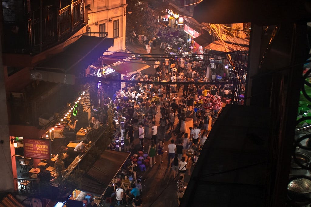 A photo of the nightlife in Hanoi, Vietnam