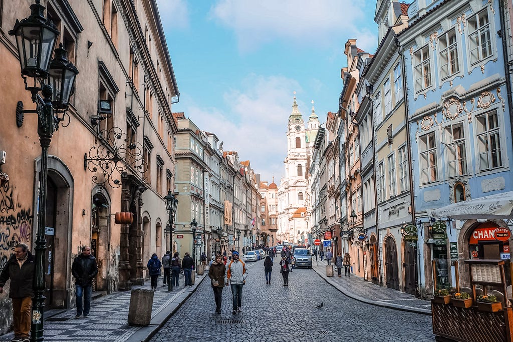 People on a street in Prague
