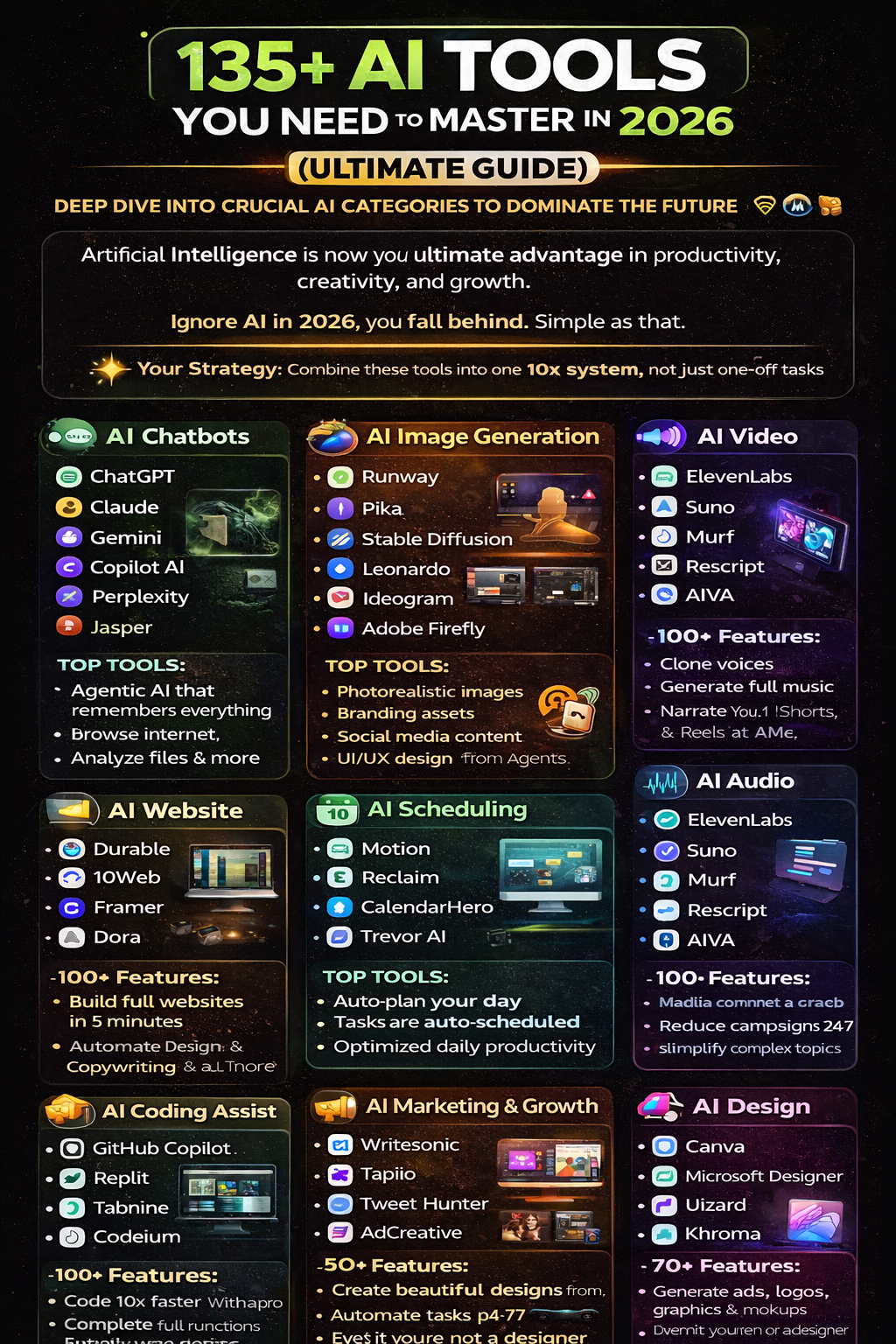 135+ AI Tools You Need to Master in 2026 (Ultimate Guide to Staying Ahead in the AI Era)