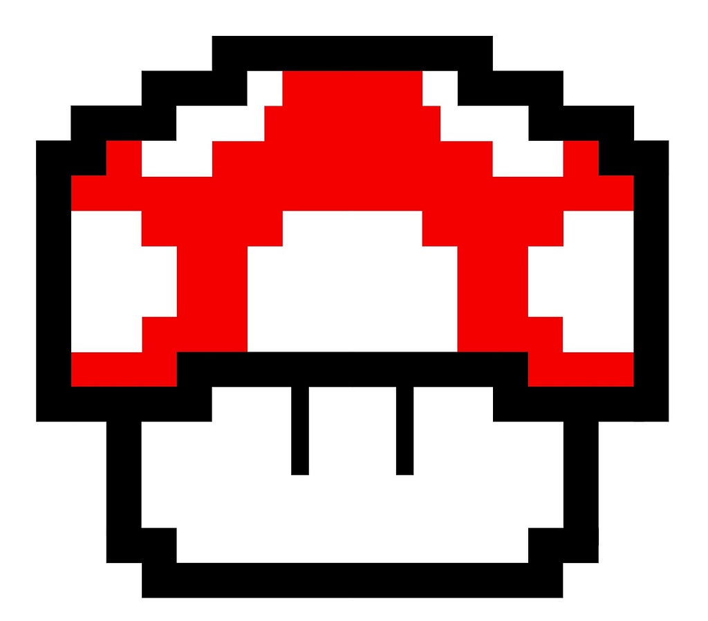 Pixelated image of a power up mushroom