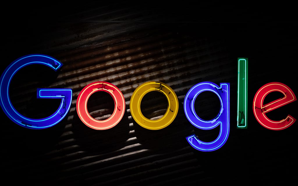 Neon writing of the word Google.