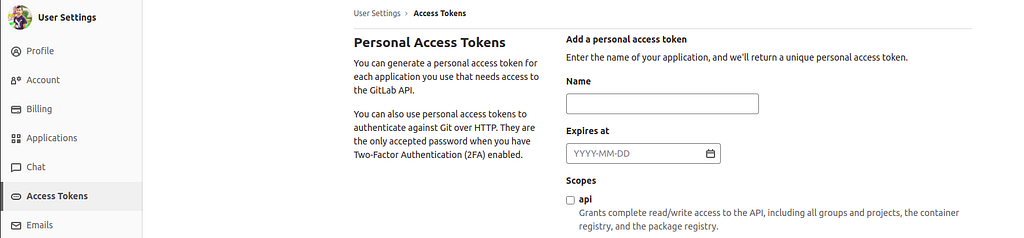 Create personal access token in gitlab