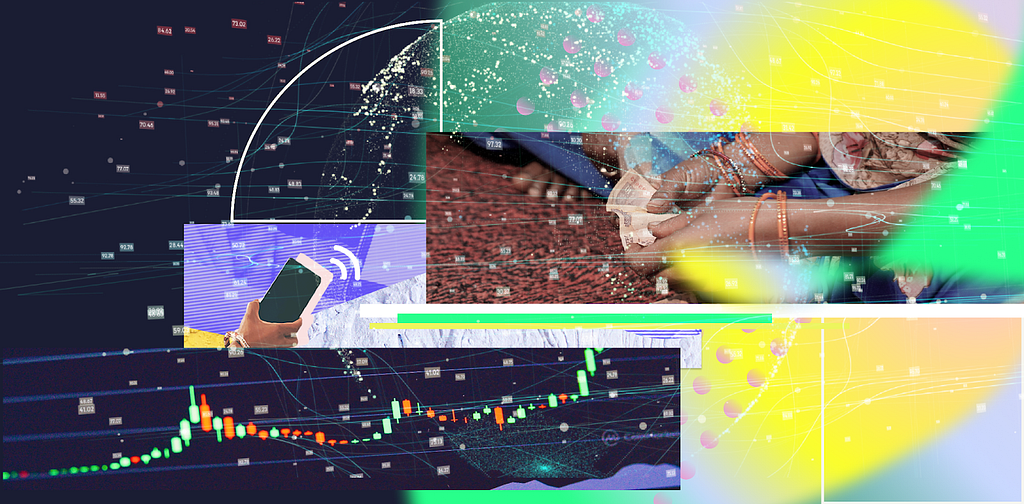 An abstract image collage depicting the intersection of last mile users, digital finance, and web3.