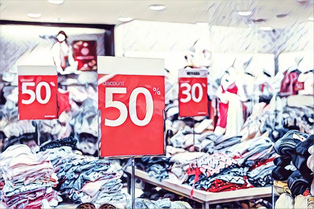 A discount at a clothing store using charm pricing