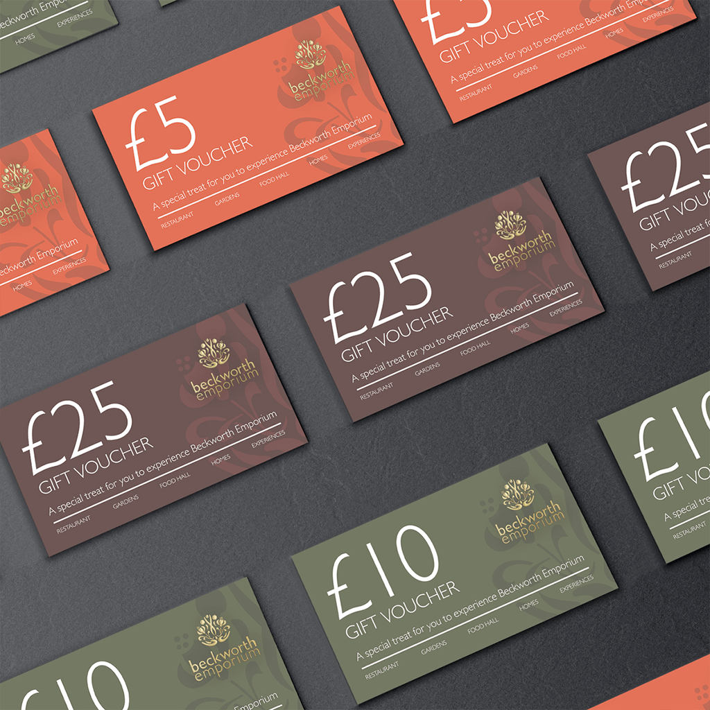 Gift vouchers showing values such as 25 pounds