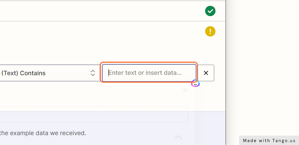 Insert data constraints in your Zapier filter