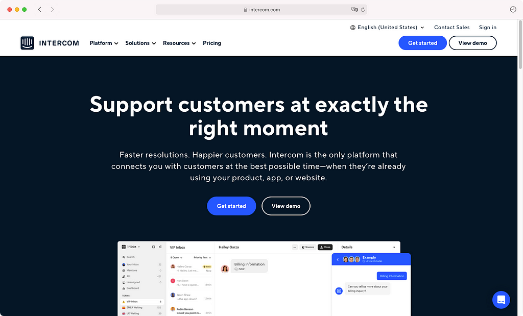 Intercom Landing Page