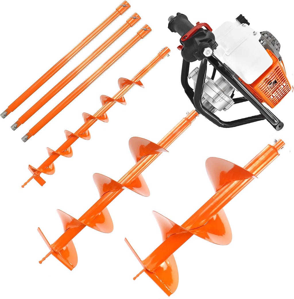 NEOTEC 72CC 2-Stroke Gas Powered Earth Auger Post Fence Hole Digger + 4 8 12 Auger Triple Drill Action Design Bits + 3 X 24 Extension Bars, Petrol Drill Borer