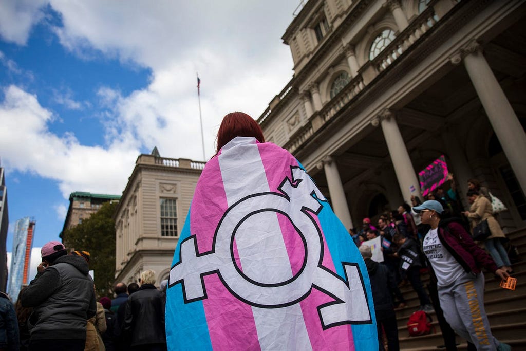 A rally in support of transgender people at New York City Hall in 2018.